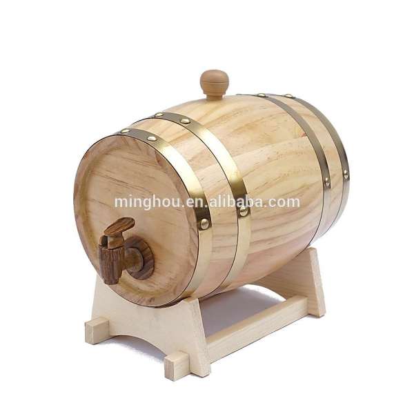 2/3/5L red wine storage wooden barrel with metal tap