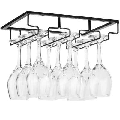 2020 Under Cabinet Stemware Wine Glass Holder Glasses Storage Hanger Metal Organizer for Bar Kitchen Black